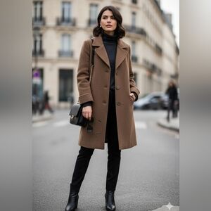 Women's INCALPACA TPX Vibrance Brown Alpaca Wool Superfine Pea Coat S